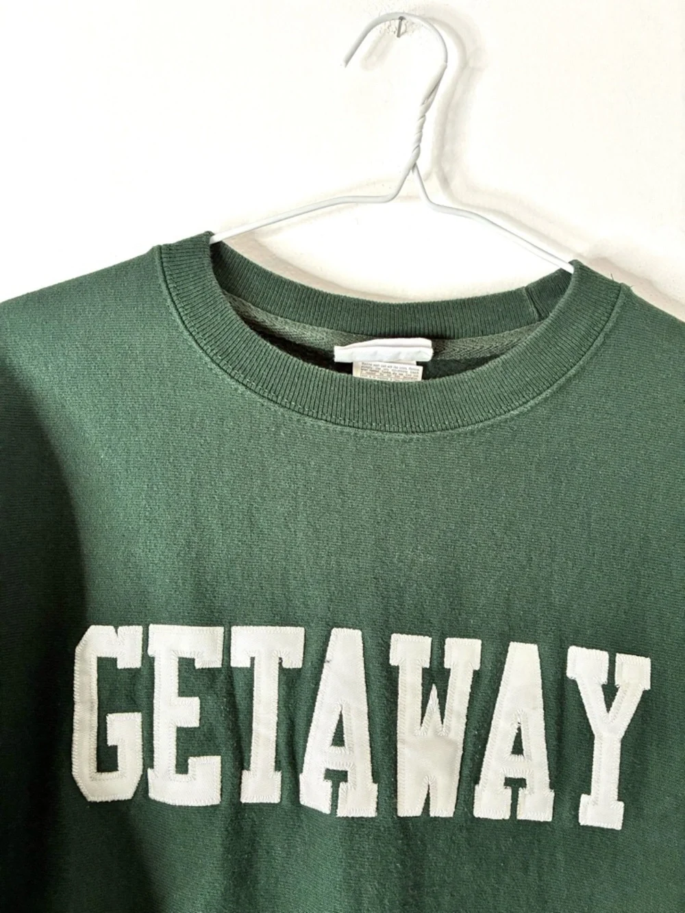 Champion Reverse Weave Green Getaway Crop Oversized Sweatshirt Logo Patchwork - Picture 2 of 9